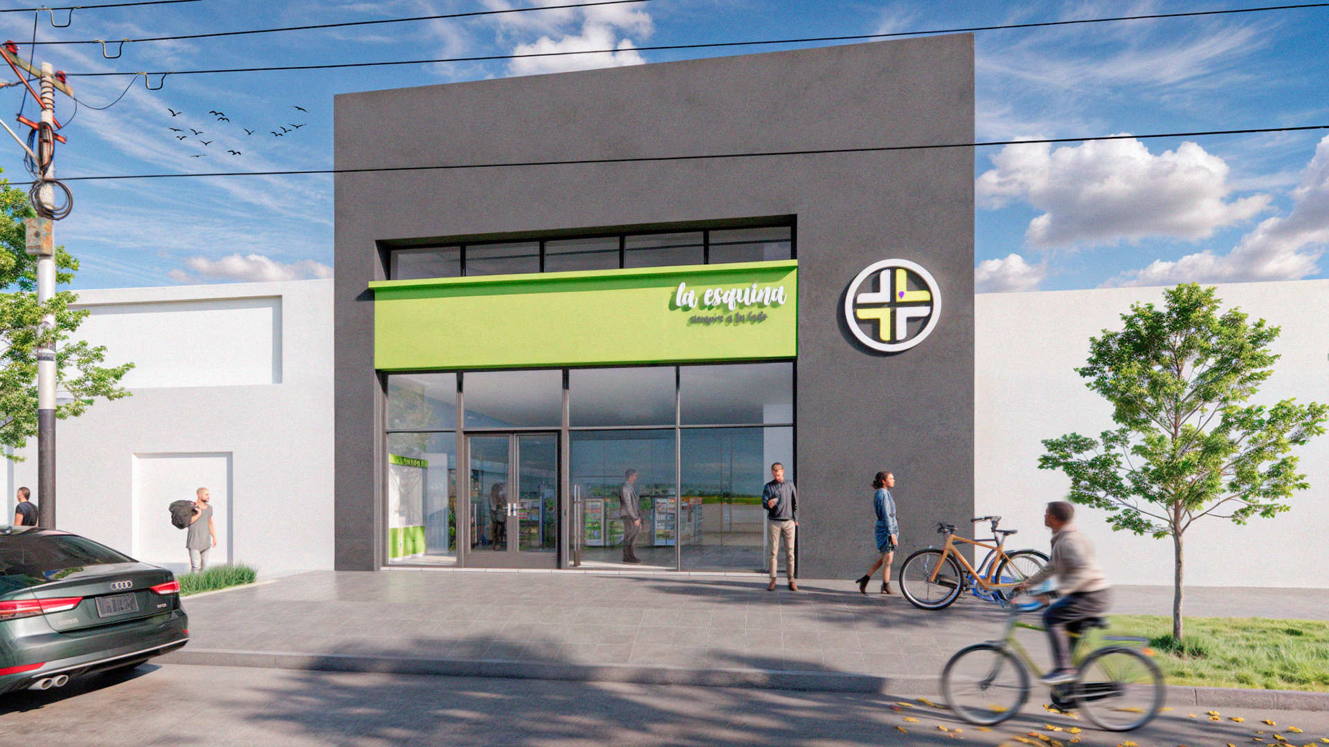 Render interior de Farmacia La Esquina por Grupo Luna